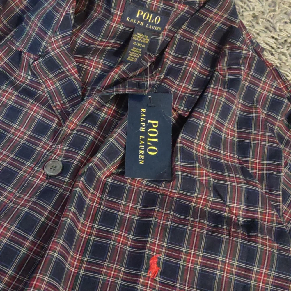 Mens Plaid Button Down Ralph Lauren Polo Sleep Shirt XL New Cotton Pocket Summer - Picture 4 of 5